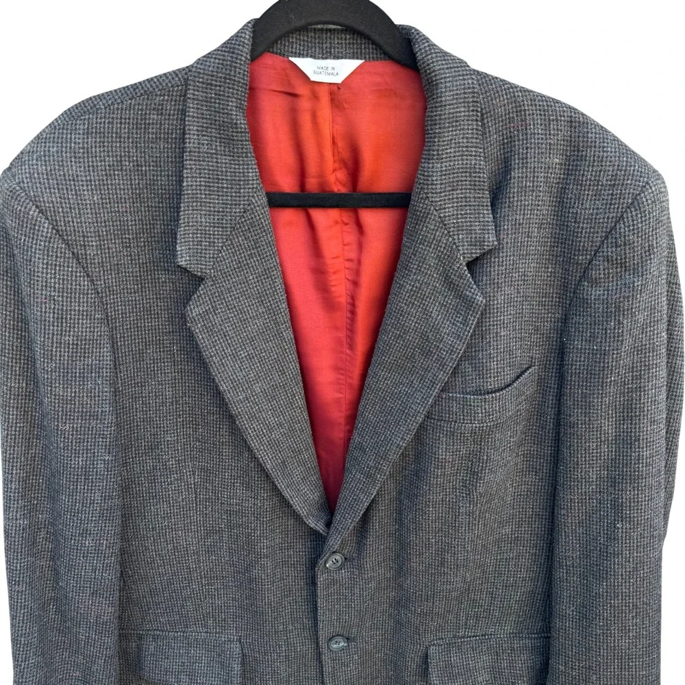 Jordache Vintage 80s 90s Tweed Linen Wool‎ Blend Blazer Sport Coat Grey Mens 44R
